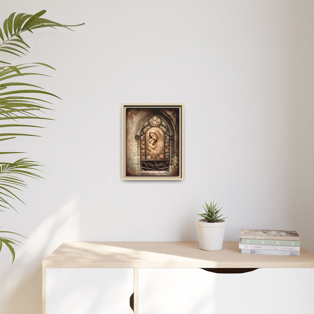 Gothic Window Madonna and Child Stained Glass Print Matte Canvas, Framed