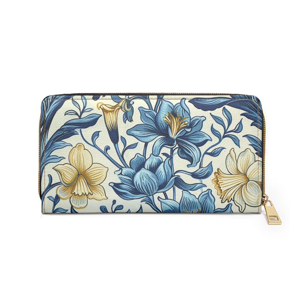 Blue William Morris Floral Pattern Zipper Wallet, Flower Clutch Coin Pouch