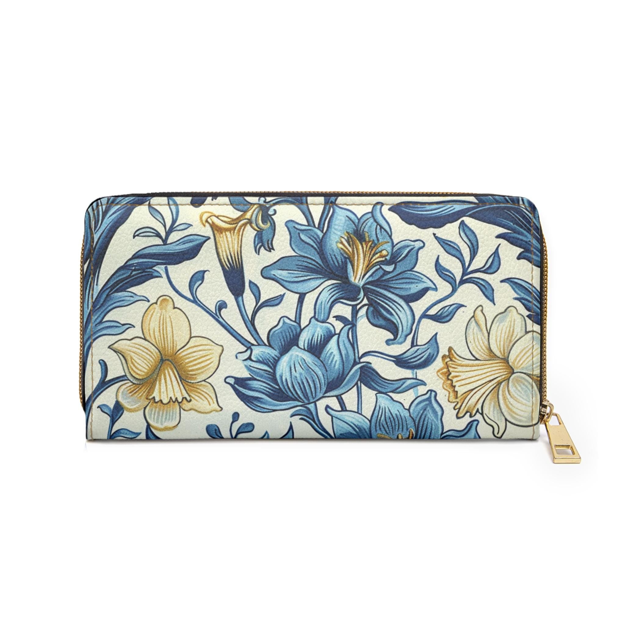 Blue William Morris Floral Pattern Zipper Wallet, Flower Clutch Coin Pouch