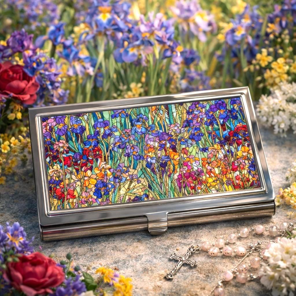 Floral Mosaic Business Card Holder | Boutique Office Gift | Elegant Card Case