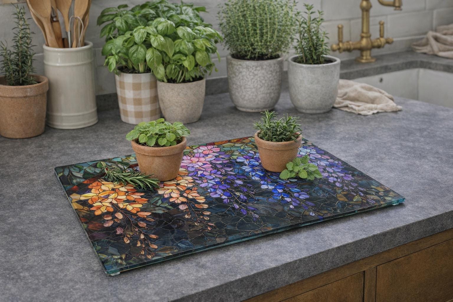 Wisteria Cascade Glass Cutting Board | Colorful Floral Kitchen Decor | Housewarming Gift | Easter