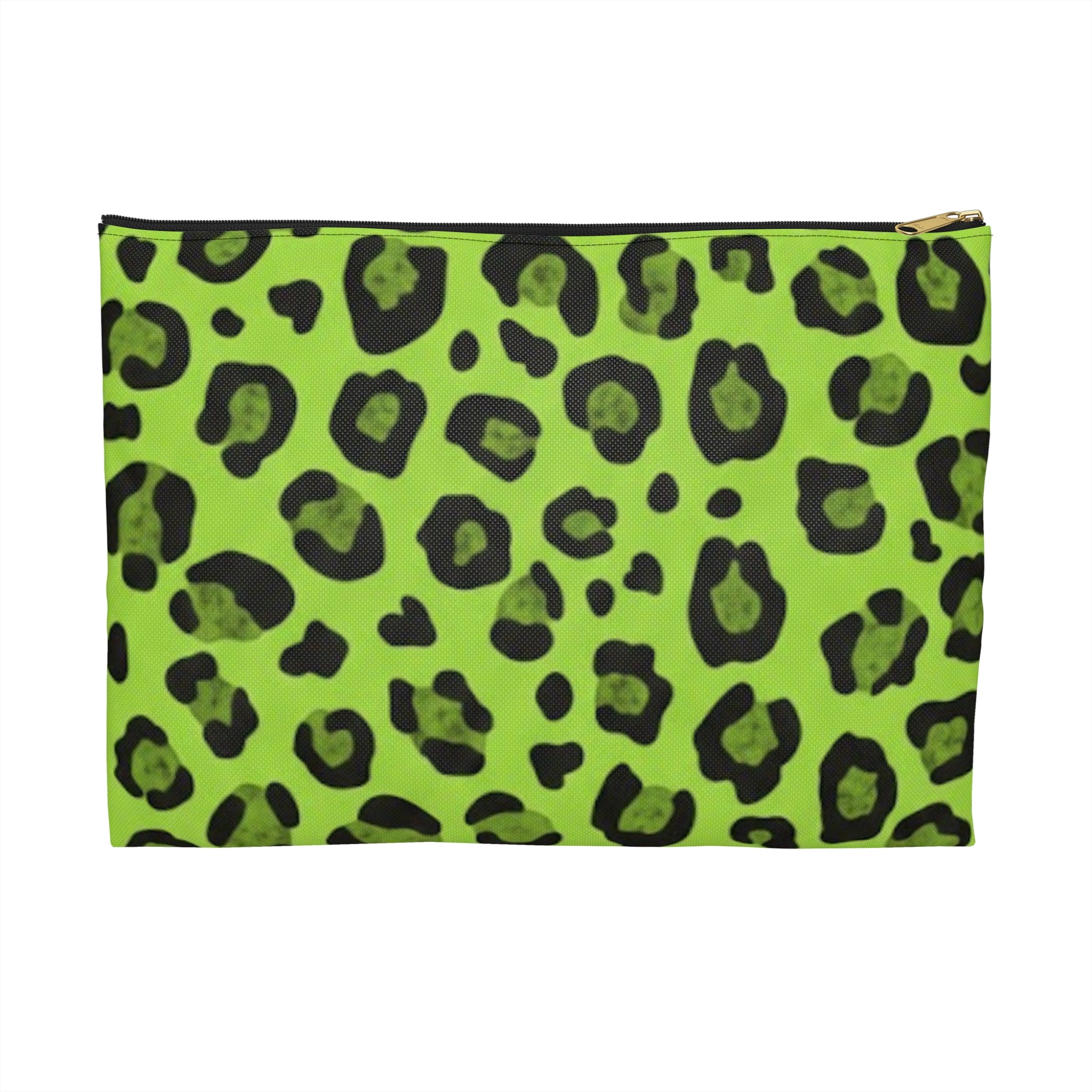 Acid Green Leopard Print Accessory Pouch | Animal Print Zipper Bag
