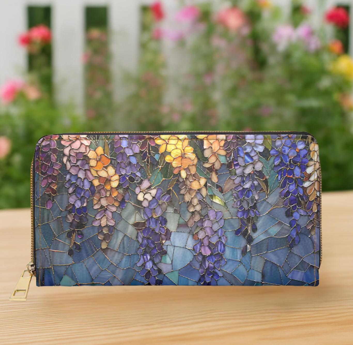 Wisteria Wallet | Floral Clutch • Botanical Zipper • Vegan Leather Coin Purse • Trendy Garden Lover Gift