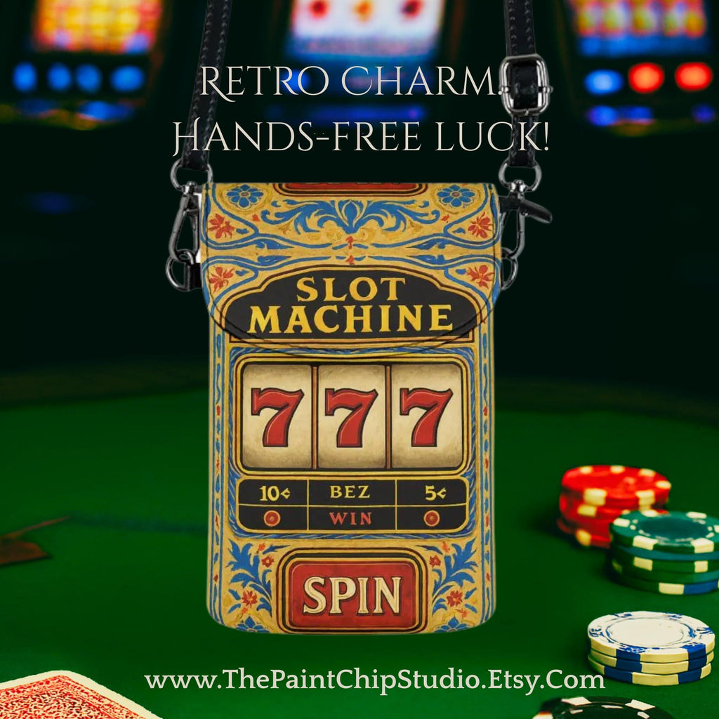 Slot Machine Phone Bag | Retro Arcade Microfiber Sling Wallet (7.5" × 4.9" × 1")