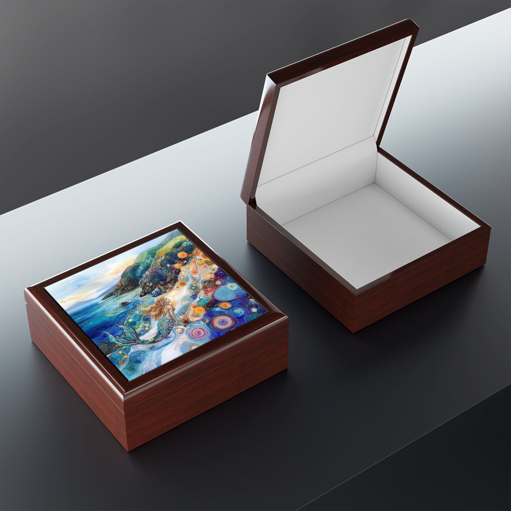 Coastal Mermaid Keepsake Jewelry Box | Felted 3D Coastal Scene