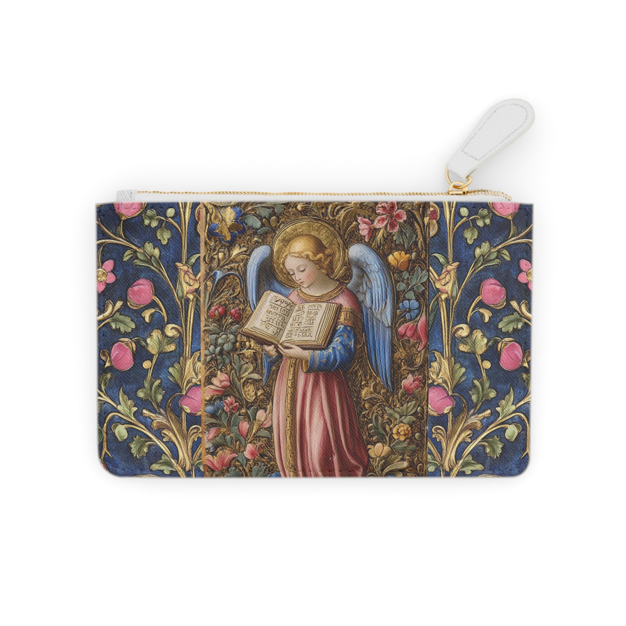 Catholic Rosary Pouch Vegan Leather Zipper Case Byzantine & Florentine Manuscript Art 6x4 Marian Travel Clutch