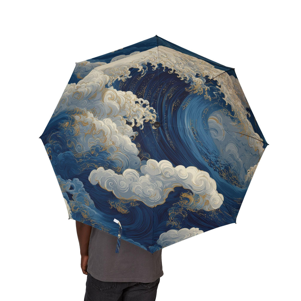 Japanese Ocean Wave Cloud Pattern Umbrella | Blue Swirl Storm Art