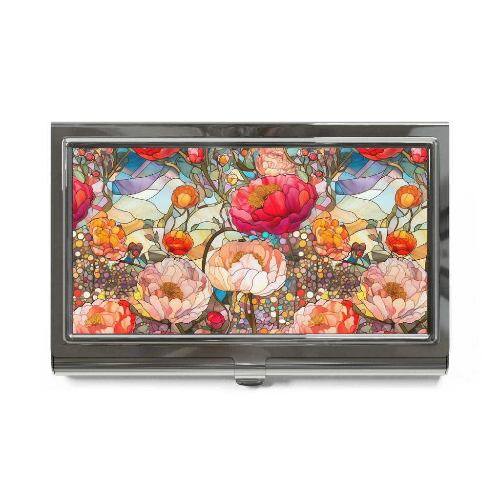 Floral Mosaic Business Card Holder, Elegant Office Accessory