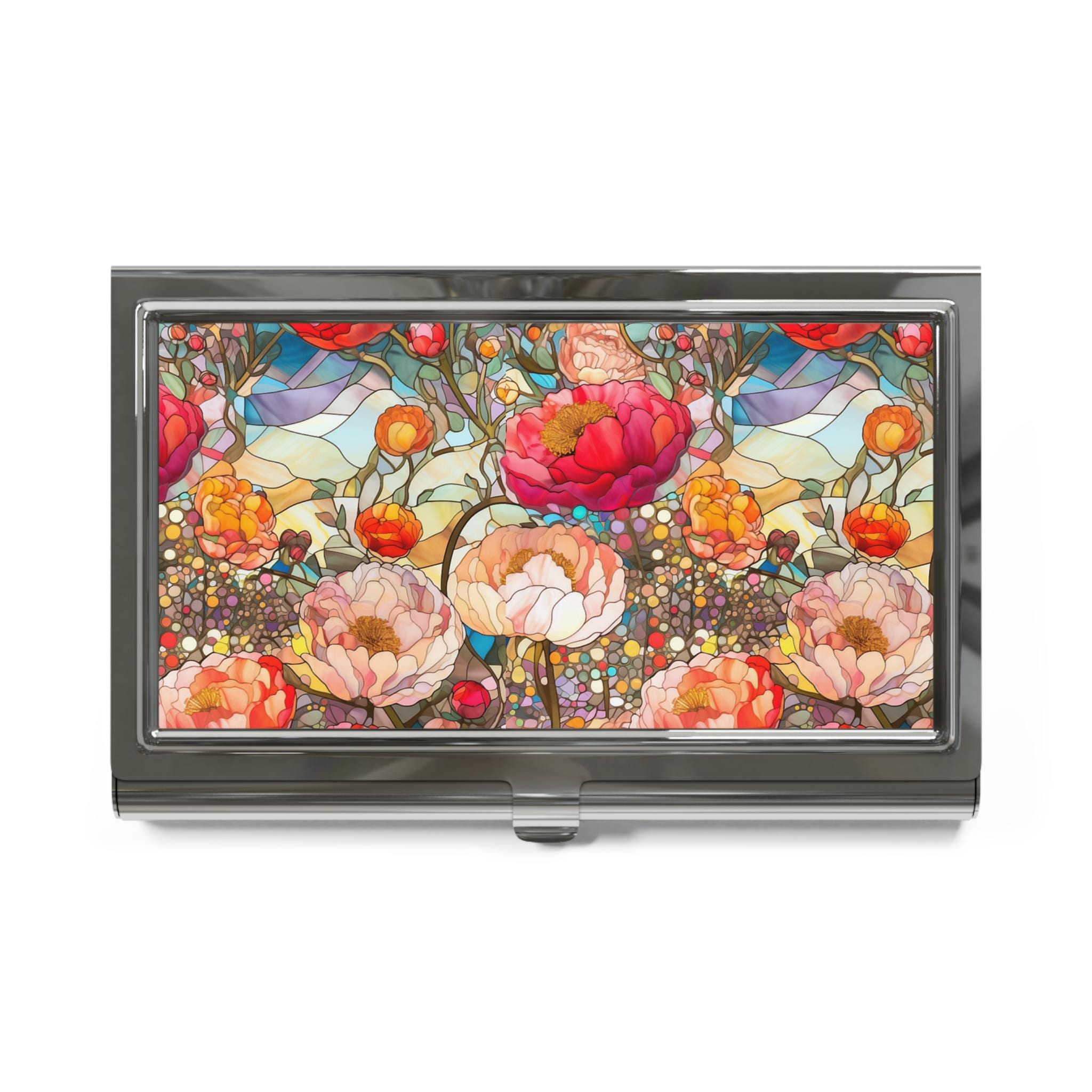 Floral Mosaic Business Card Holder, Elegant Office Accessory