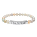 I Am Enough Engraved Bar Bracelet Natural Stone Stretch Bracelet | Affirmation Jewelry Gift For Her