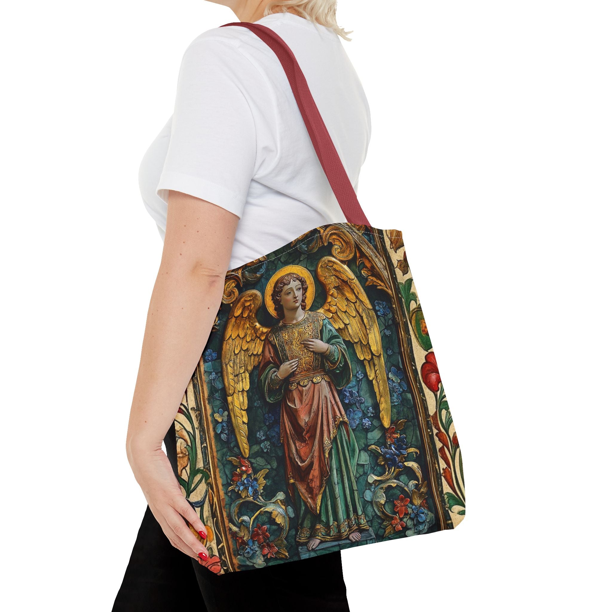 Medieval Manuscript Angel Tote | Ornate Religious Artwork, AOP Shoulder Bag Gift for Catholic