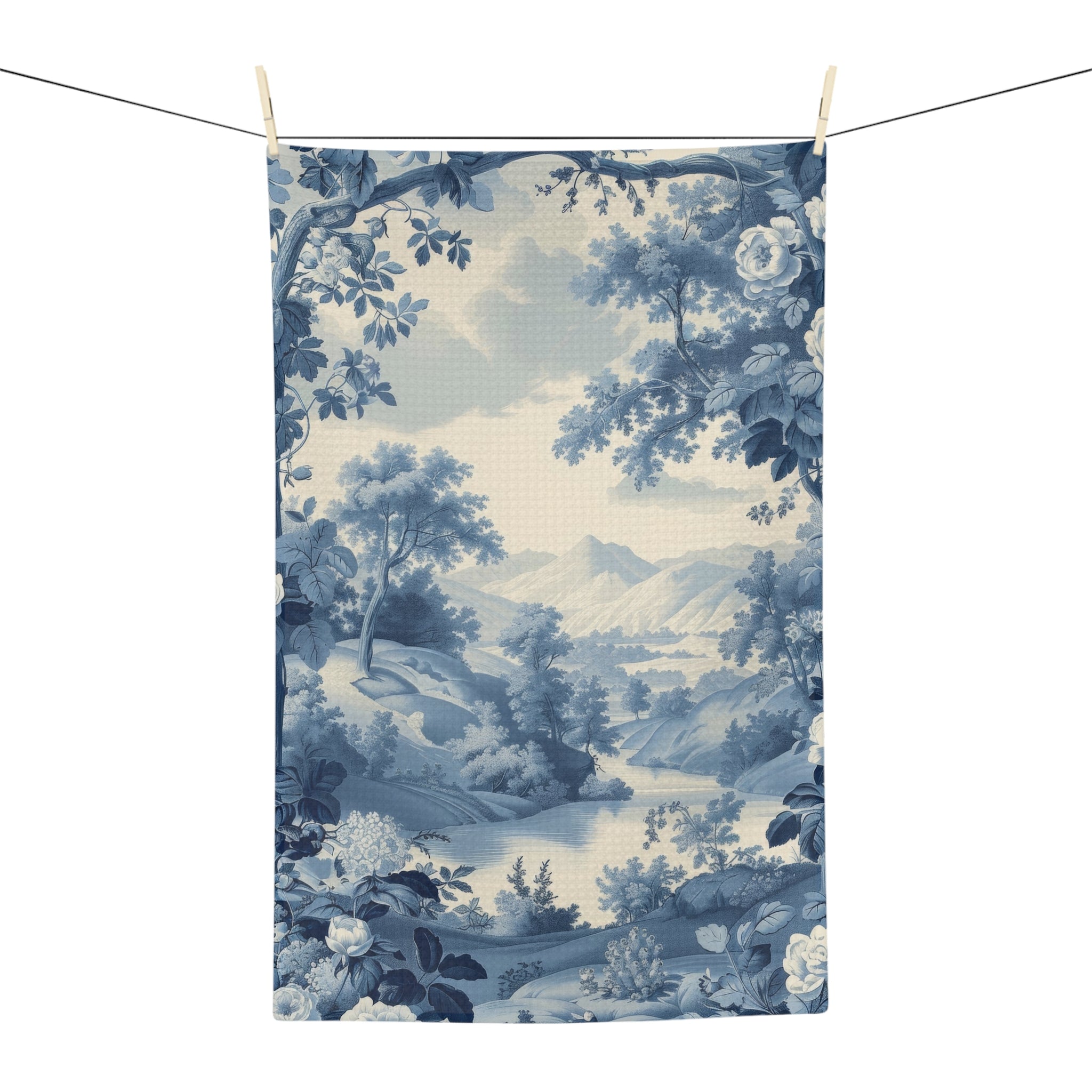 Blue Toile Landscape Microfiber Tea Towel