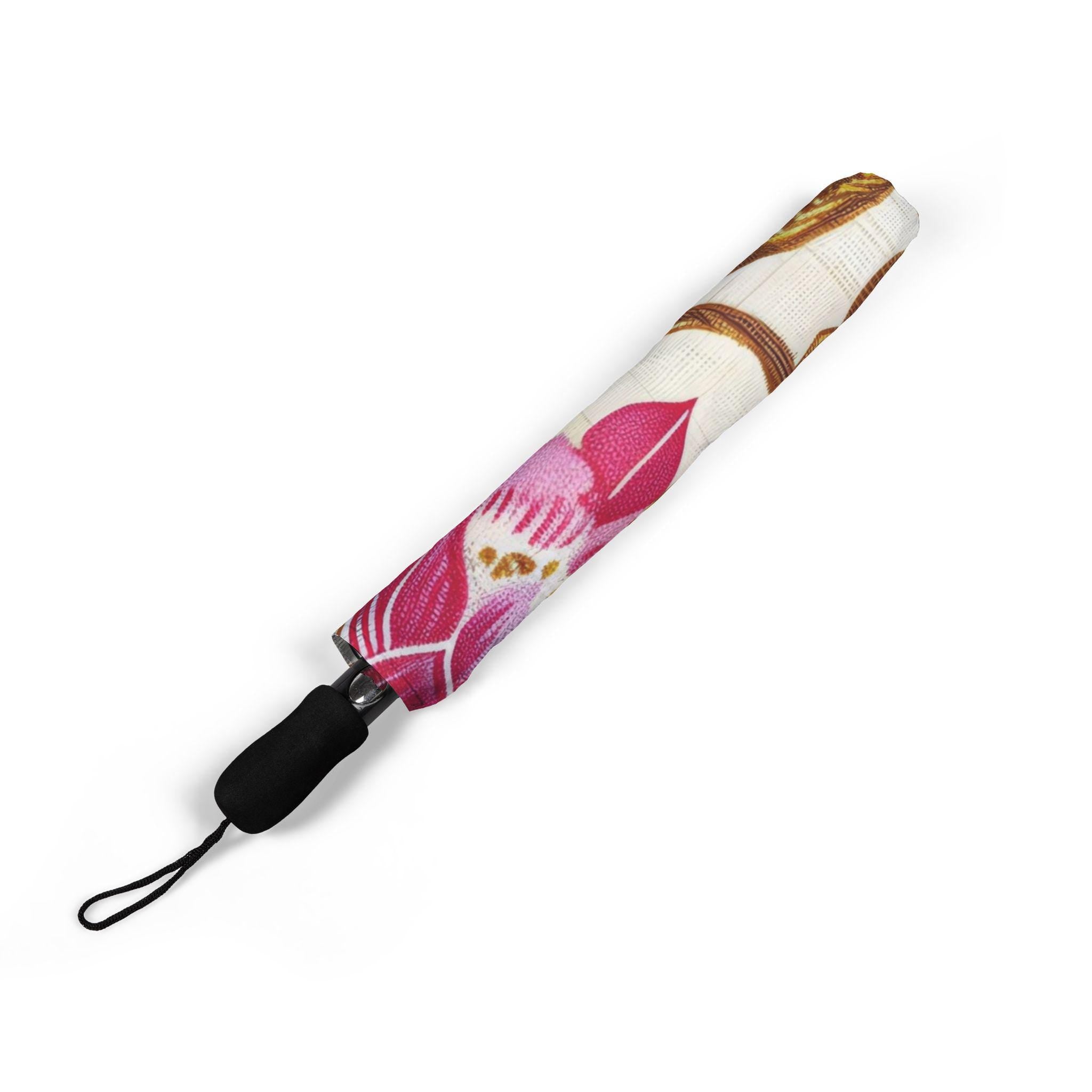 Magenta 48" Floral Chinoiserie Umbrella Large, Windproof Travel Umbrella Vintage Botanical Rain Parasol Lightweight Folding Rain Accessory
