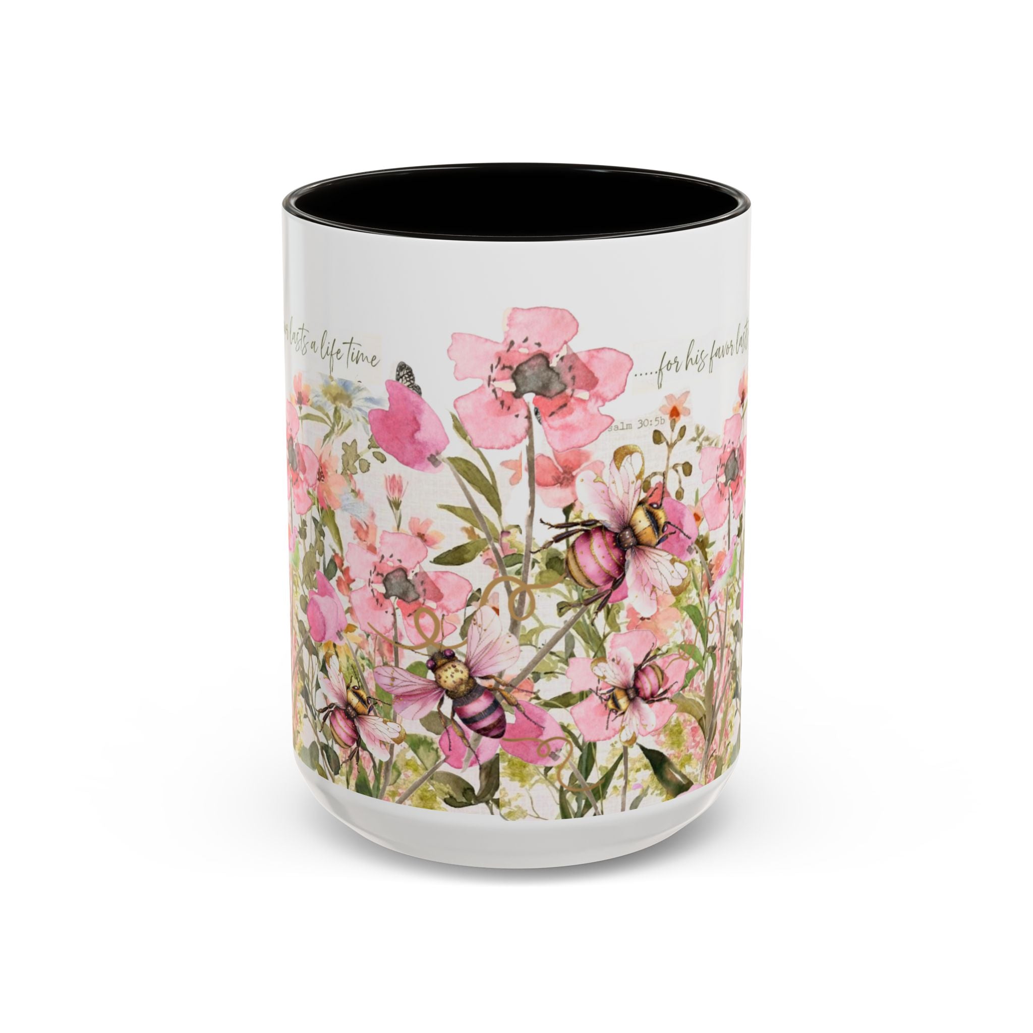 Pink Watercolor Wildflowers Mug | Butterfly Accent Scripture Coffee Cup Gift for Her