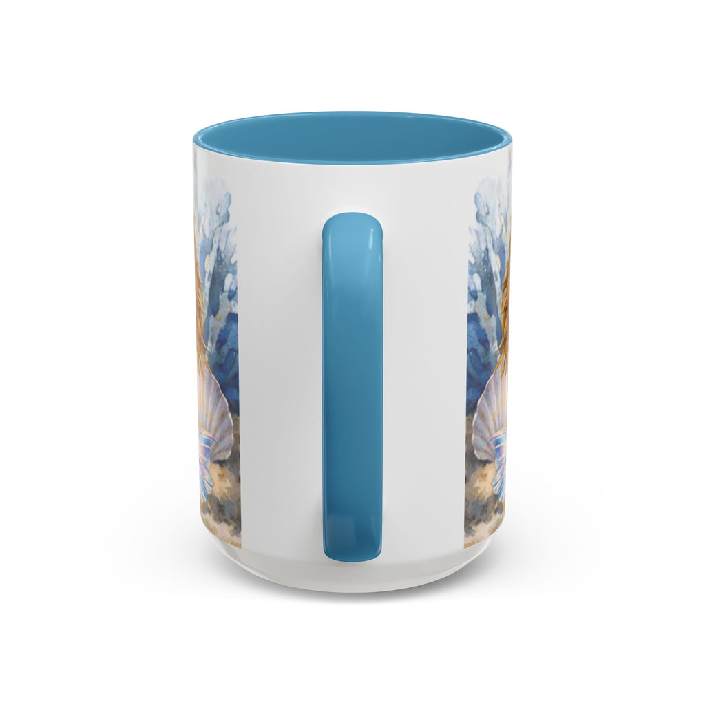 Mermaid Illustration Accent Coffee Mug | Seashells Starfish Ocean Scene