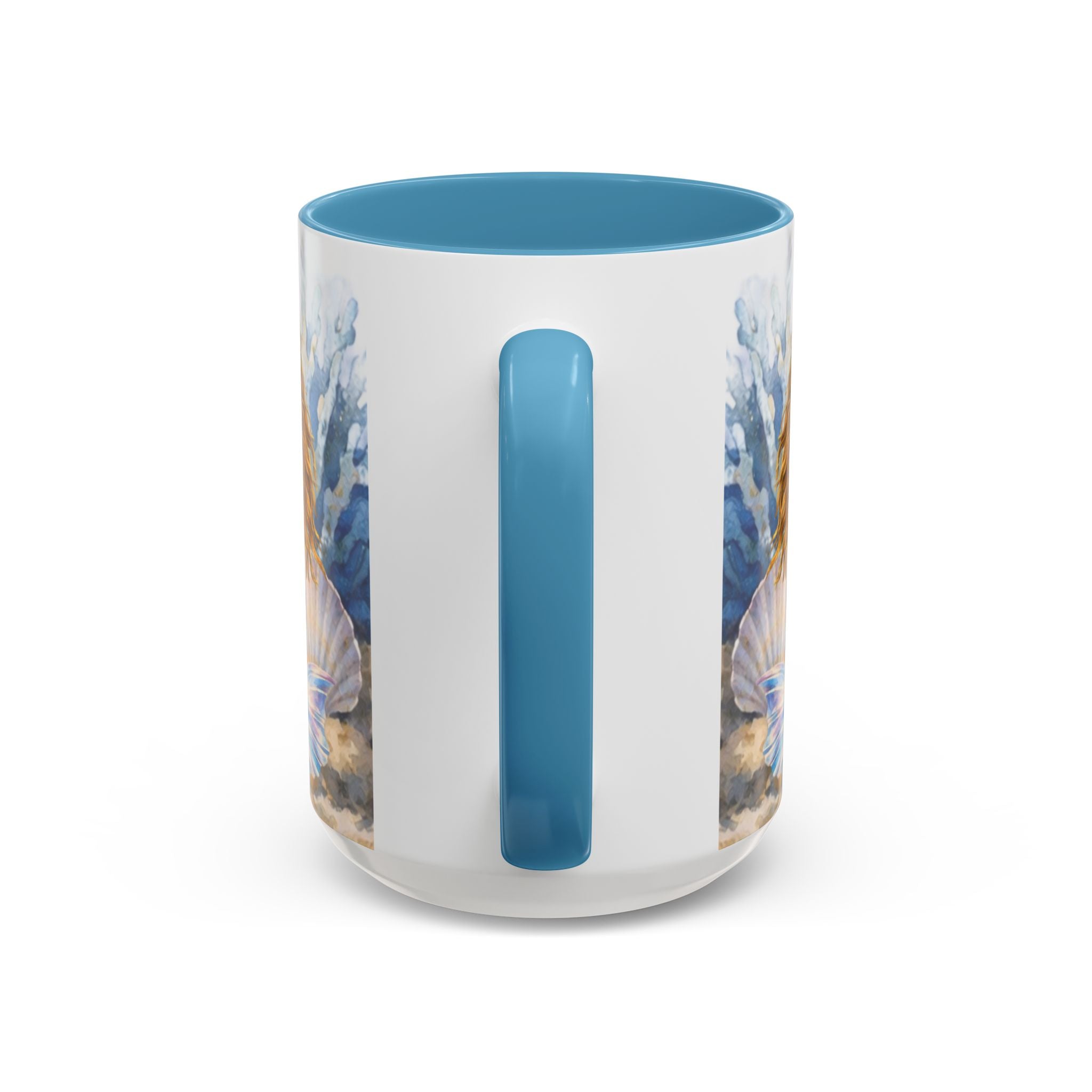 Mermaid Illustration Accent Coffee Mug | Seashells Starfish Ocean Scene