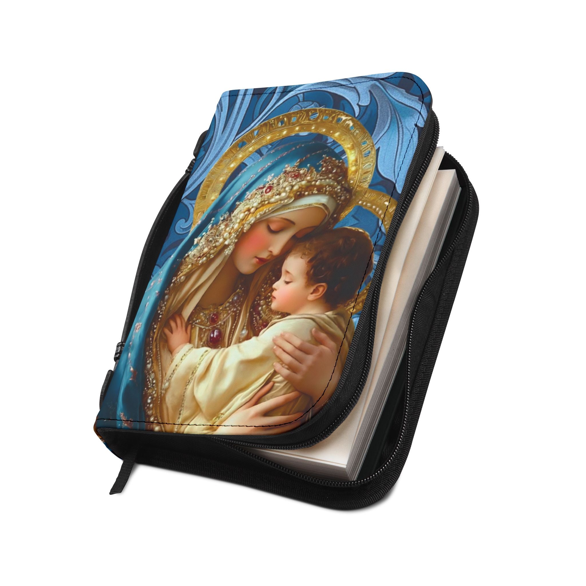 Floral Crucifix Bible Cover Vegan Leather Bible Cover with Handle & Zipper | Christian Bible Study