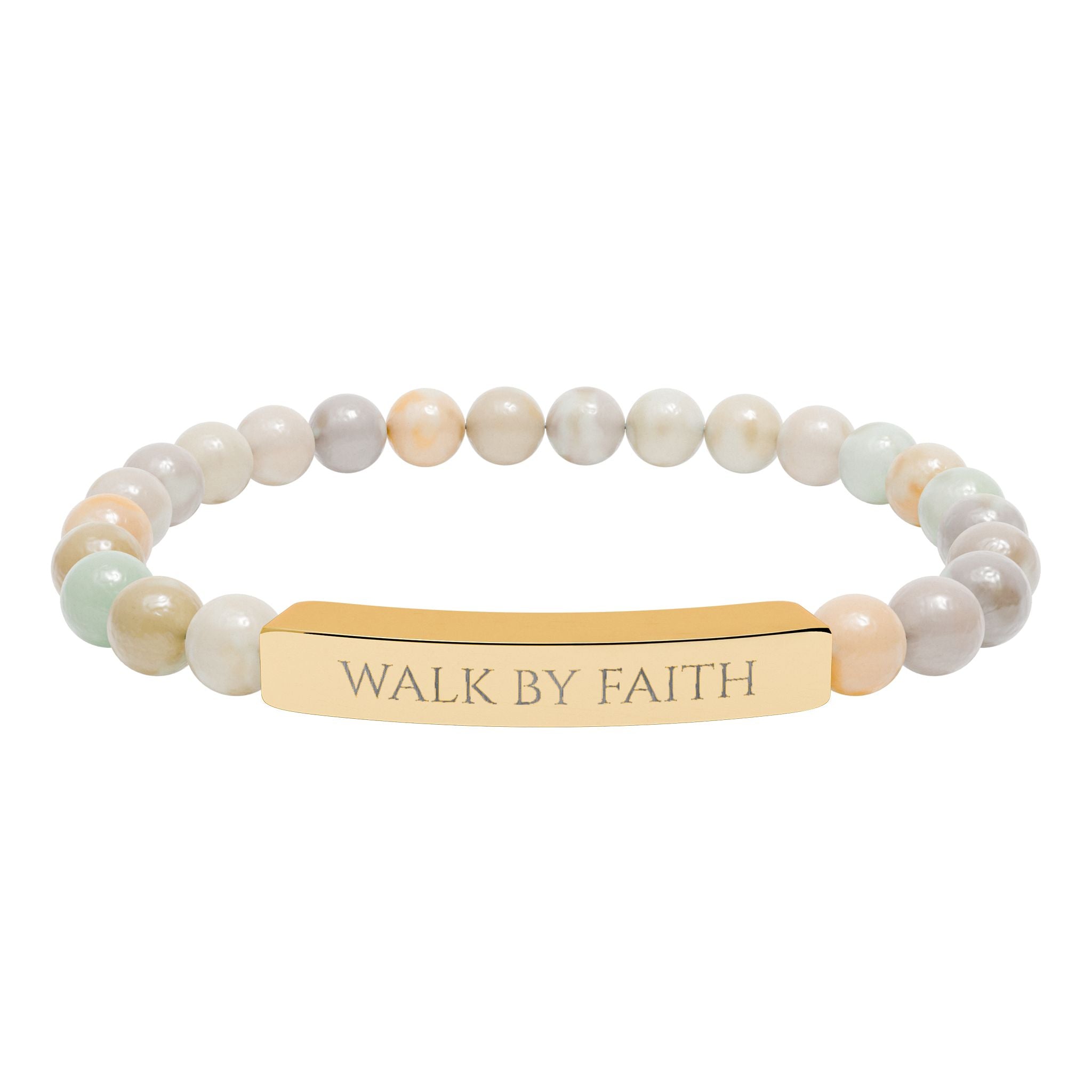 Walk By Faith bar bracelet Natural Stone Stretch Bracelet | Christian Scripture Jewelry