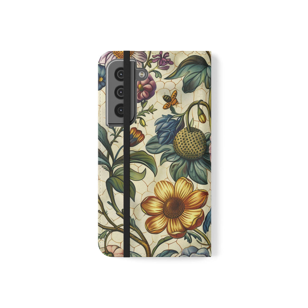 Vintage Floral Faux Leather Phone Wallet Case Elegant Bookish Flip Case with Card Slots