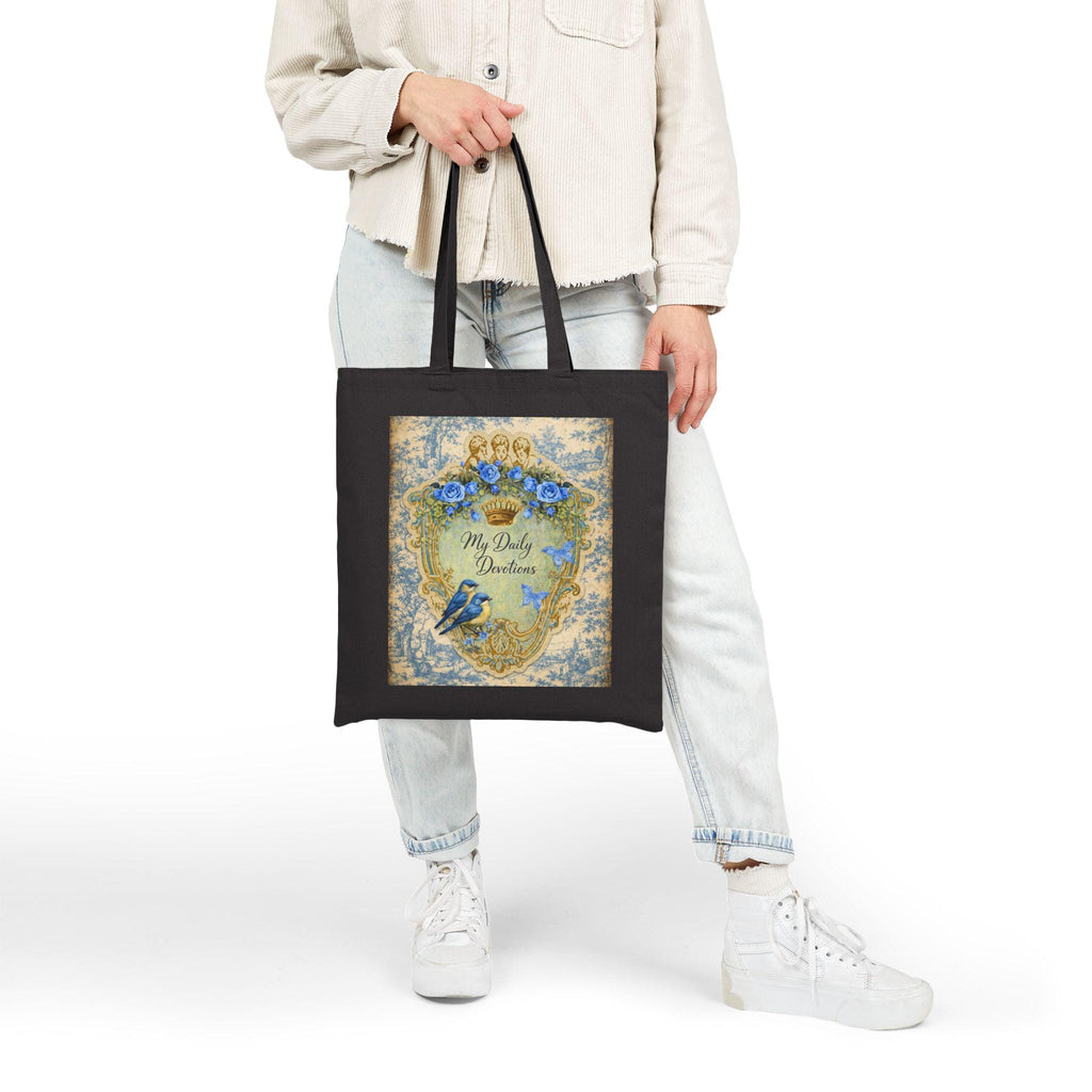Vintage Blue Roses Heart Shield tote bag | Cotton Canvas Tote