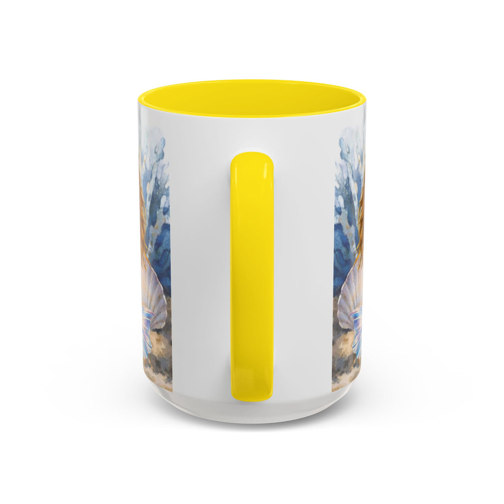 Mermaid Illustration Accent Coffee Mug | Seashells Starfish Ocean Scene