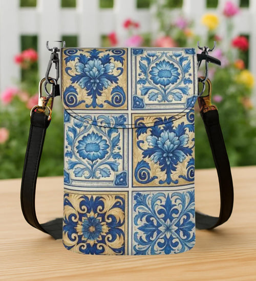 Azulejo Tile Crossbody Purse • Blue Portuguese Pattern Bag • PCS Mediterranean Art Accessory