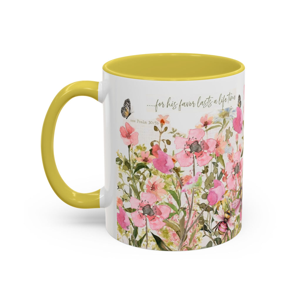 Pink Watercolor Wildflowers Mug | Butterfly Accent Scripture Coffee Cup Gift for Her