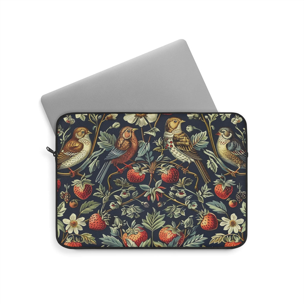 Strawberry Thieves William Morris Laptop Sleeve | Red Cream Botanical Zip Sleeve Fleece Interior