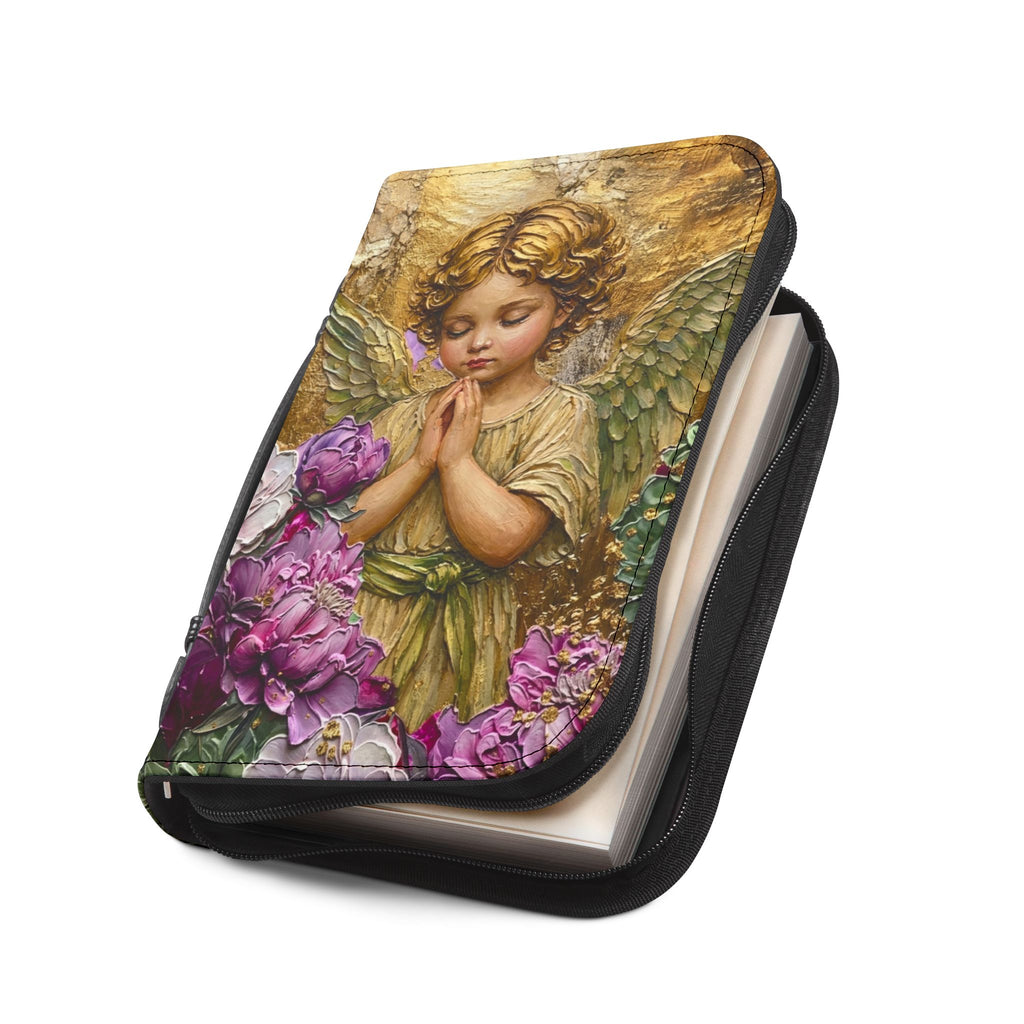 Praying Cherub with Flowers Bible Cover | Angel Artwork Zippered Case