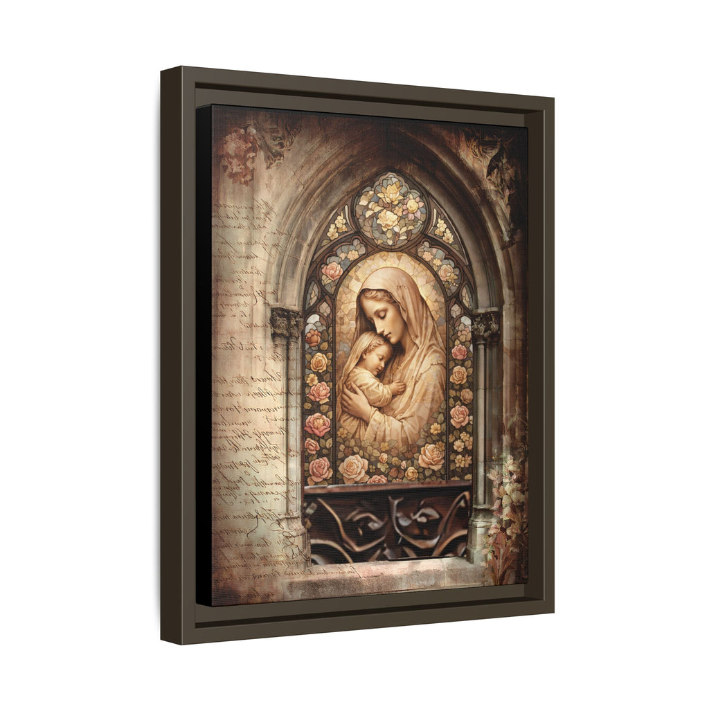Gothic Window Madonna and Child Stained Glass Print Matte Canvas, Framed