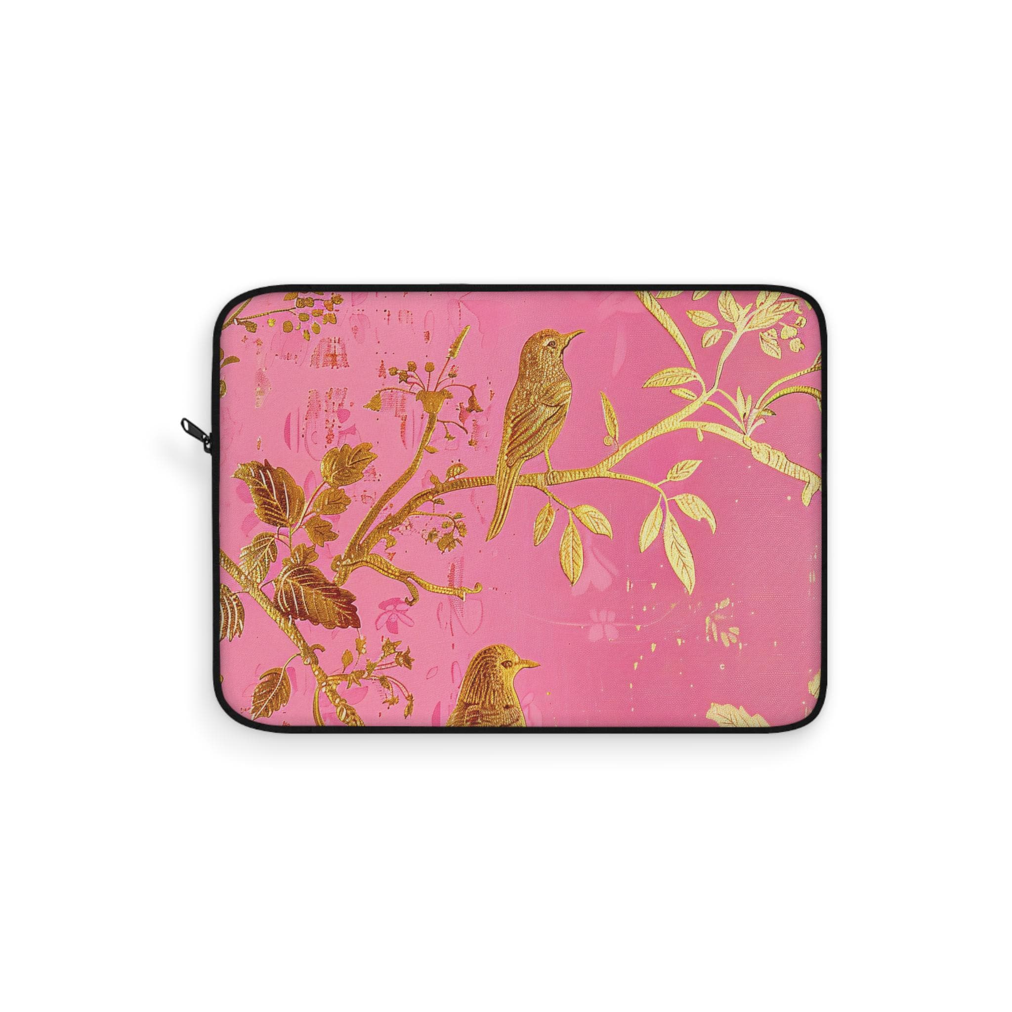 Floral Laptop Sleeve | Gold & Pink Botanical Zip Sleeve Fleece Interior | 3D Image