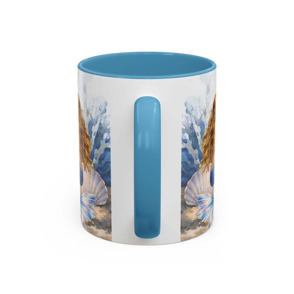 Mermaid Illustration Accent Coffee Mug | Seashells Starfish Ocean Scene