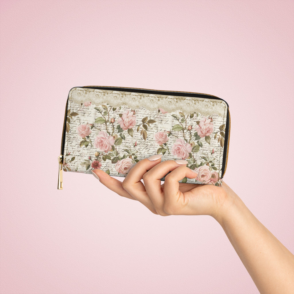 Zipper Wallet, Antoinette Script Coin Purse, Small Wallet, Floral Art Wallet, Gift for Her, Women's Wallet