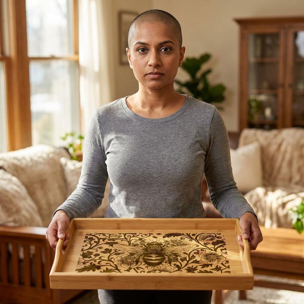 Engraved Bee Vintage Bamboo Serving Tray | Bed Tray | Wedding Anniversary Gift