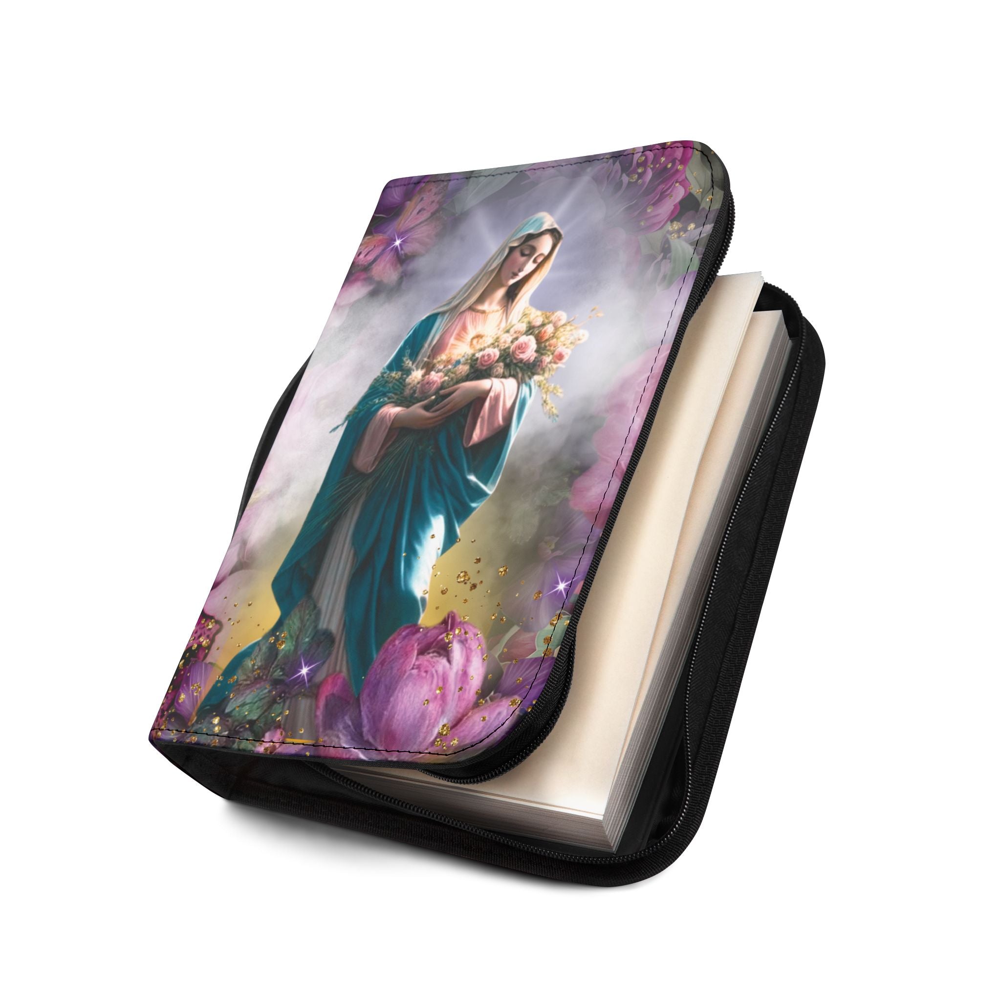 Marian Illustration Bible Cover | Protective Bible Case with Handle | Christian