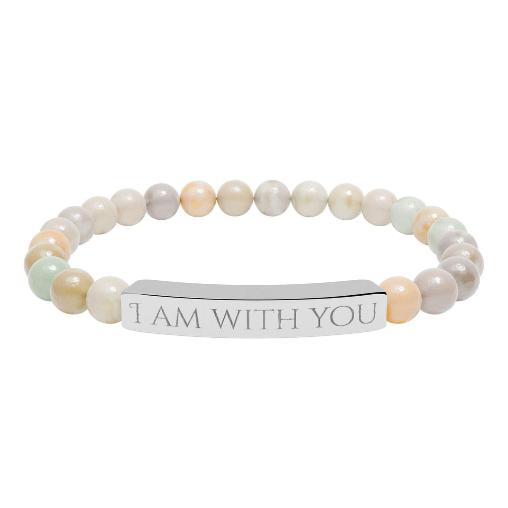 I Am With You Natural Stone Stretch Bar Bracelet | Engraved Christian Bracelet