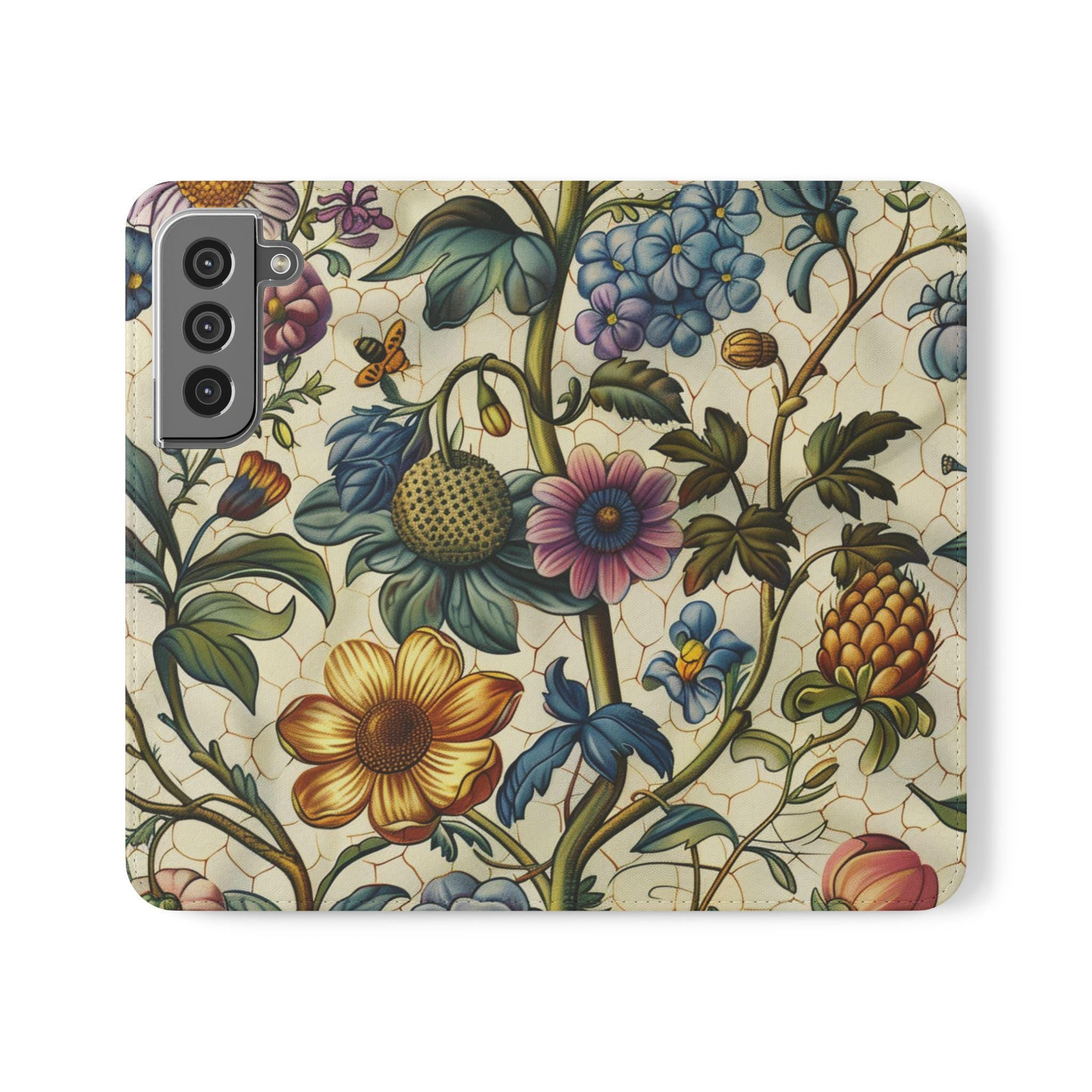 Vintage Floral Faux Leather Phone Wallet Case Elegant Bookish Flip Case with Card Slots