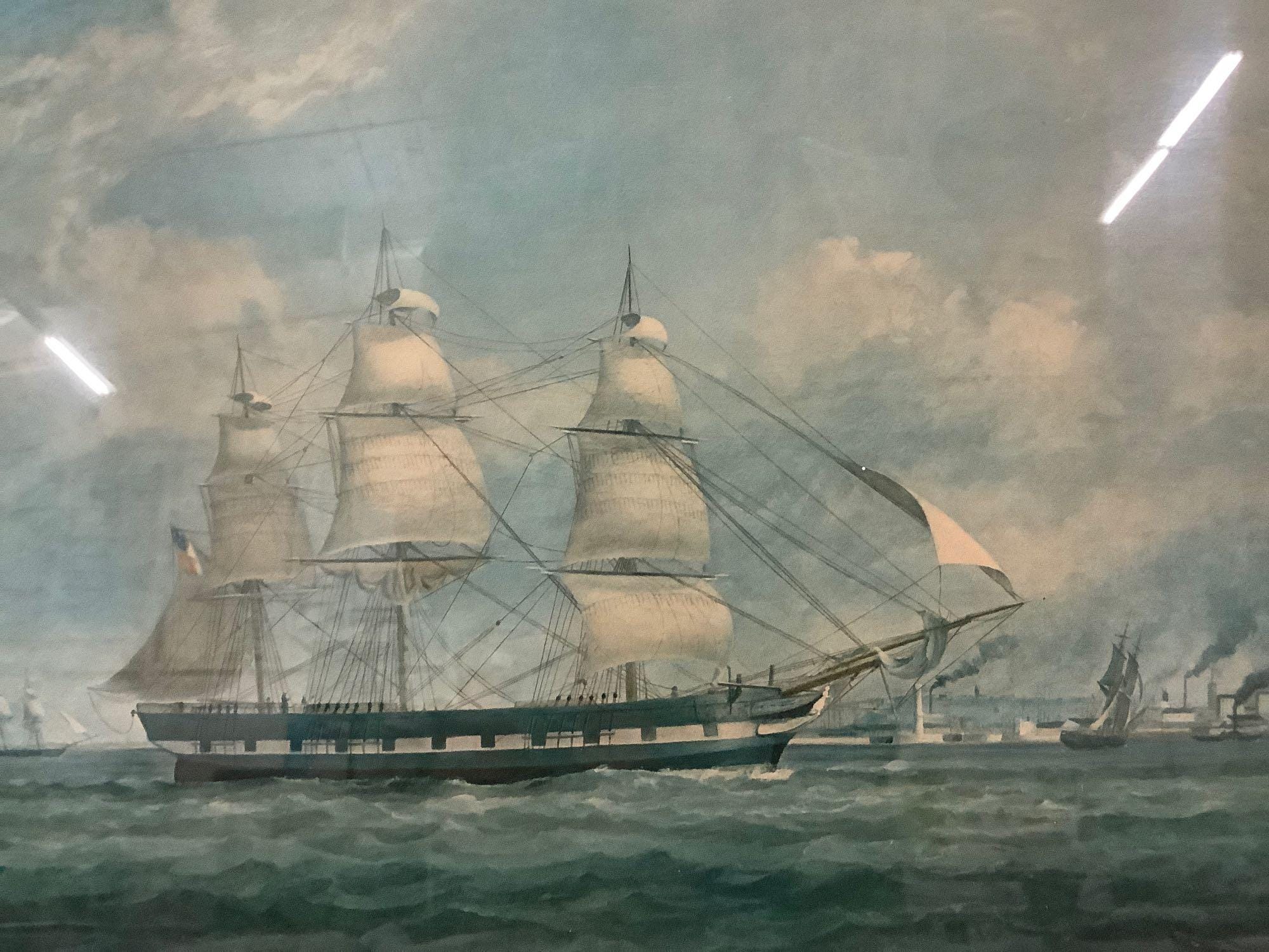 Rare Nautical Ship Prints by F. Tudgay – Wool Clipper Ships, Vintage Framed Maritime Art, Set of 2, Glass Frames 16x11