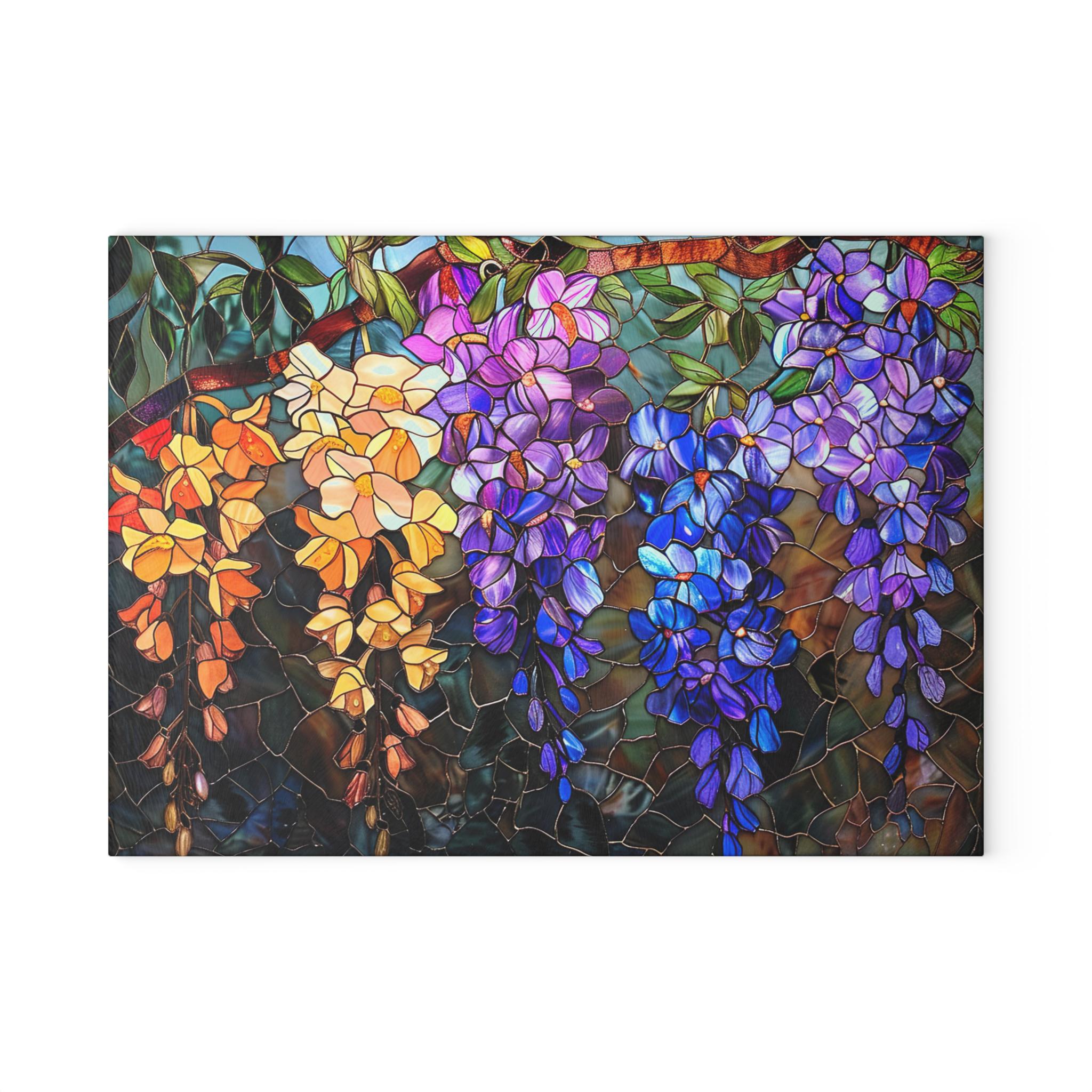Wisteria Cascade Glass Cutting Board | Colorful Floral Kitchen Decor | Housewarming Gift | Easter
