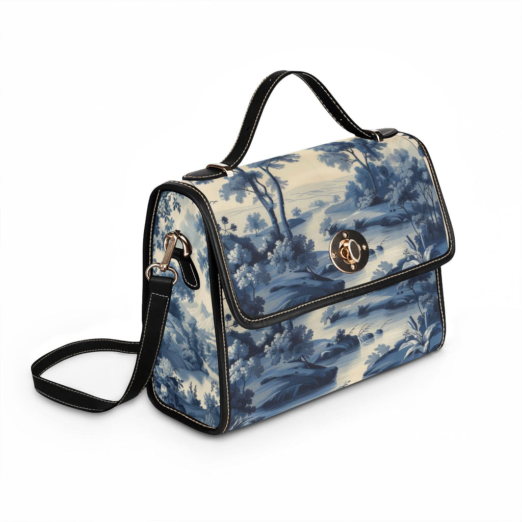 Blue Toile Landscape Waterproof Canvas Bag | Vintage Scenic Print