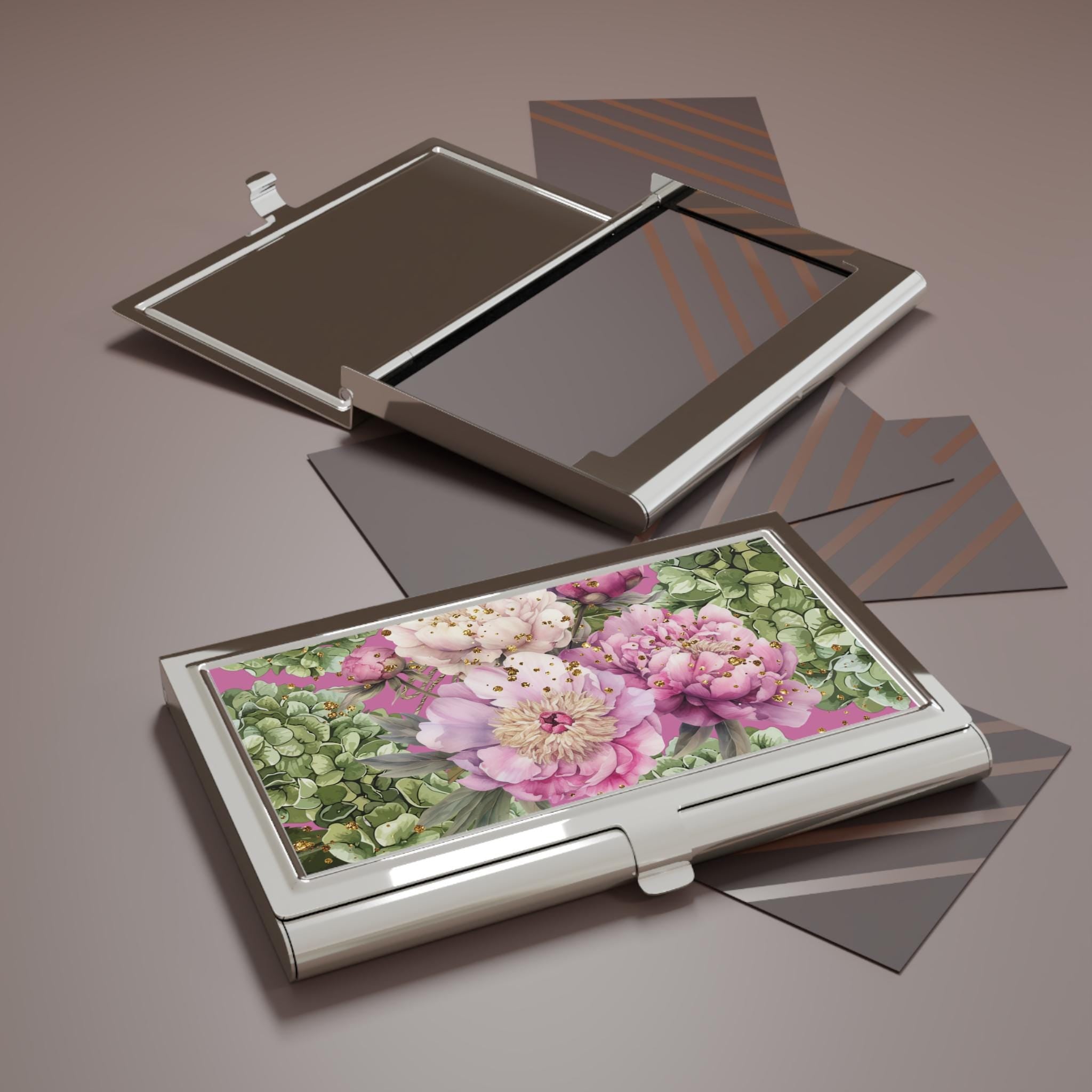 Hydrangea Peony Floral Business Card Holder | Victorian Calling Card Case