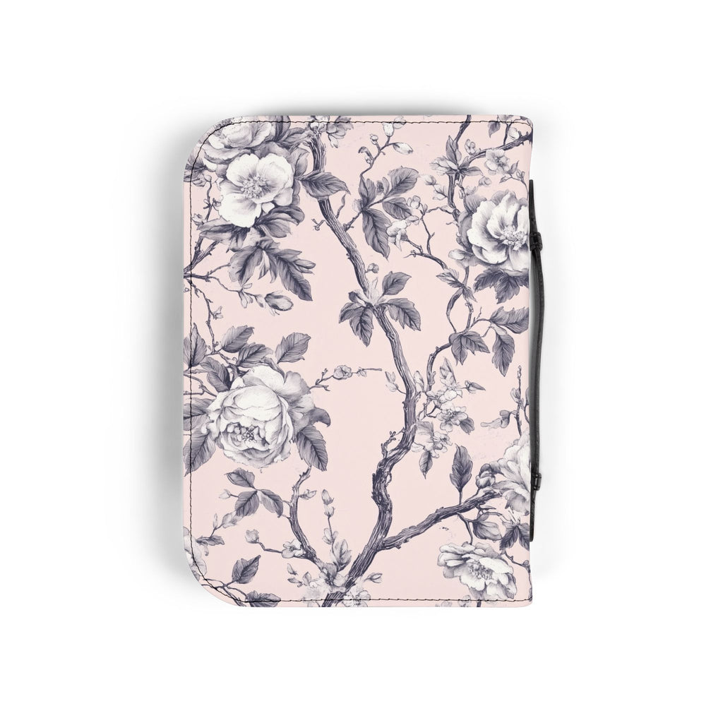 Pink White Botanical Toile Bible Cover | Floral Design | Christian Gift | Vegan Bible Case with Handle & Zipper | Bible Study Accessory