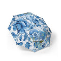 Blue Botanical Dragonfly Umbrella – Garden Floral Print, Compact Travel Accessory