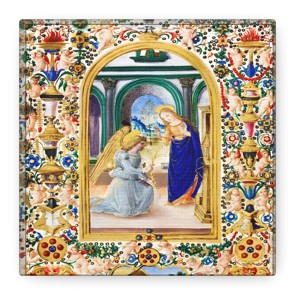 Annunciation Medieval Artwork Canvas Wall Art Matte Canvas, Mary & Gabriel Artwork Gift