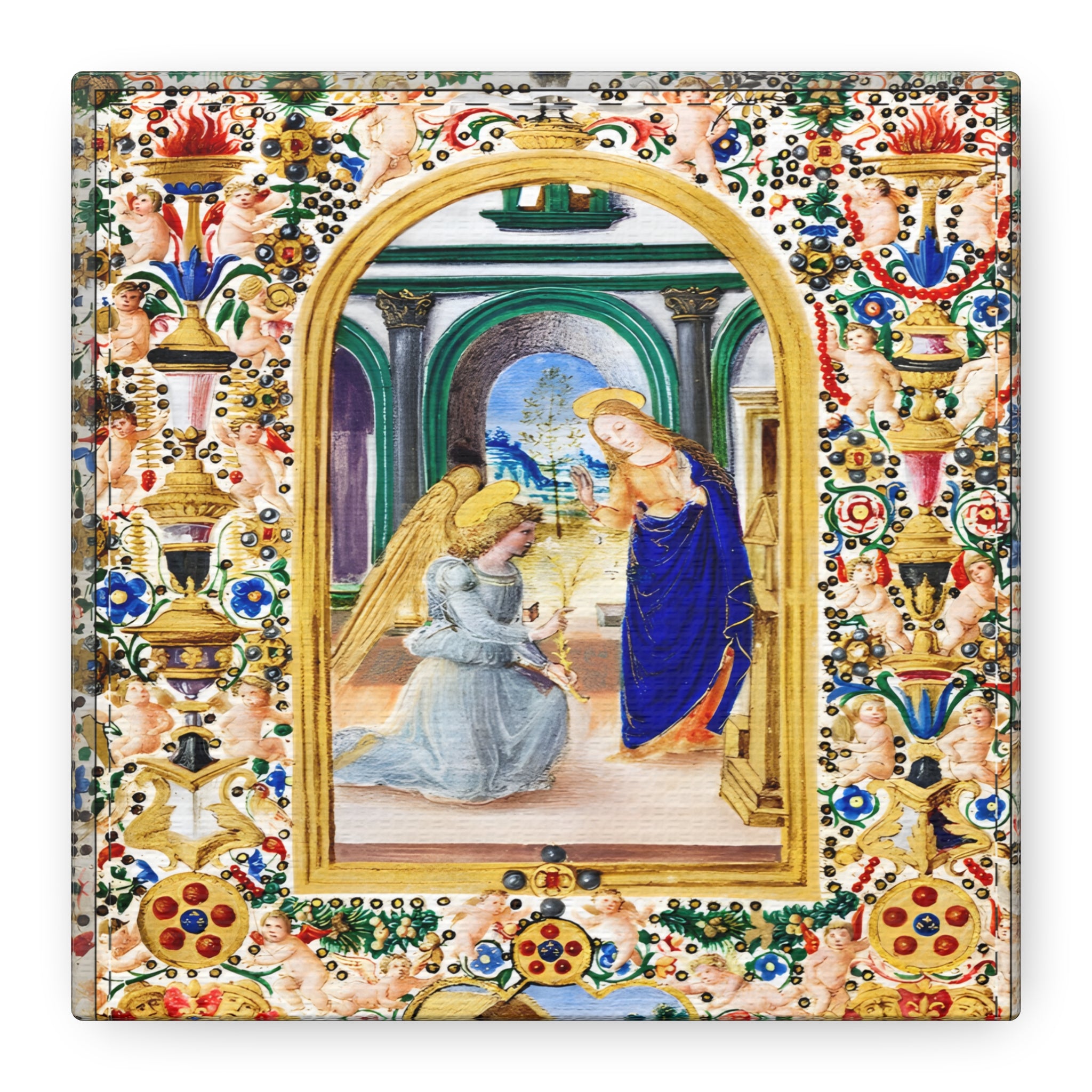 Annunciation Medieval Artwork Canvas Wall Art Matte Canvas, Mary & Gabriel Artwork Gift