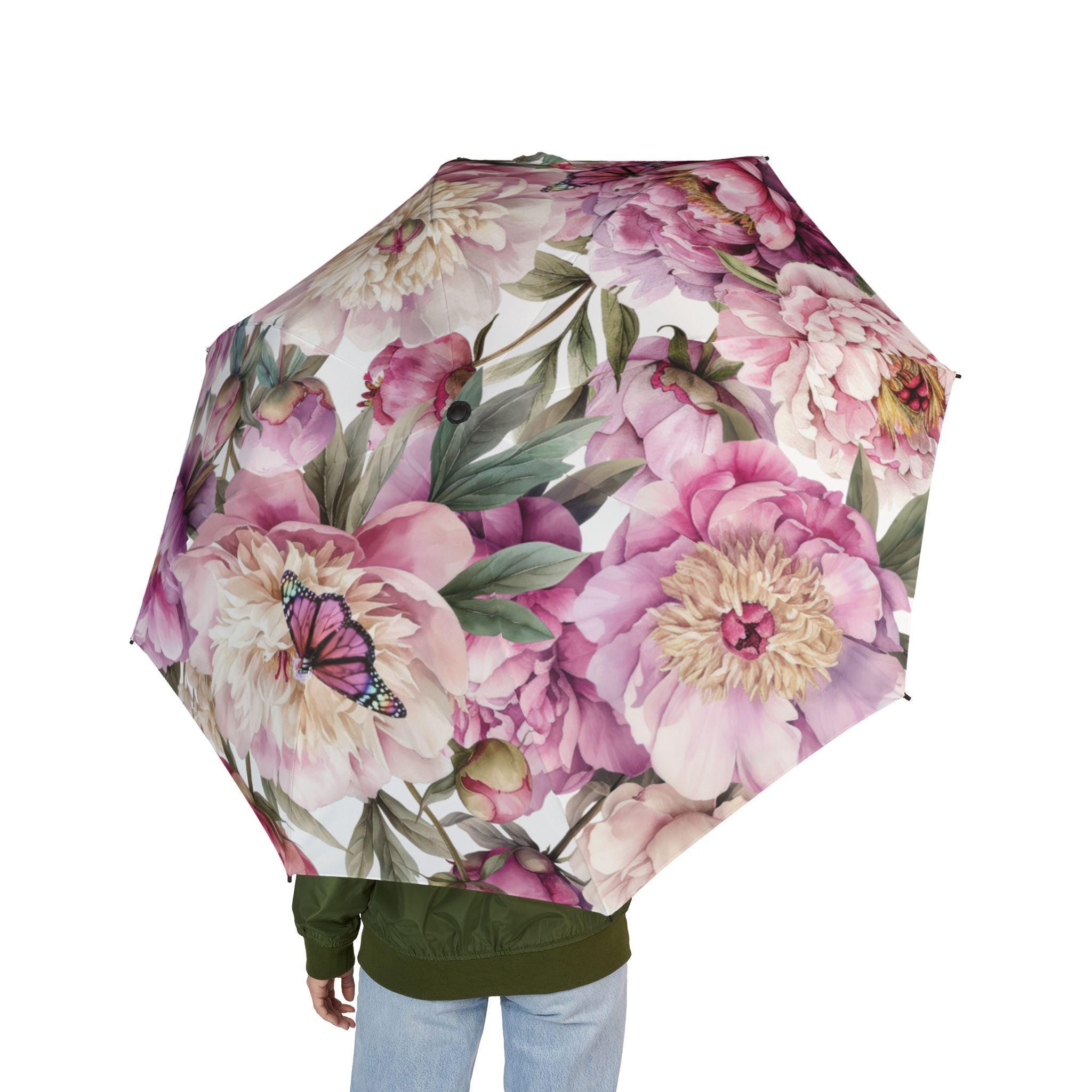 Peony Floral Umbrella - Garden Inspired Design, Compact Travel Umbrella, Perfect Gift for Rainy Days,Nature Lovers