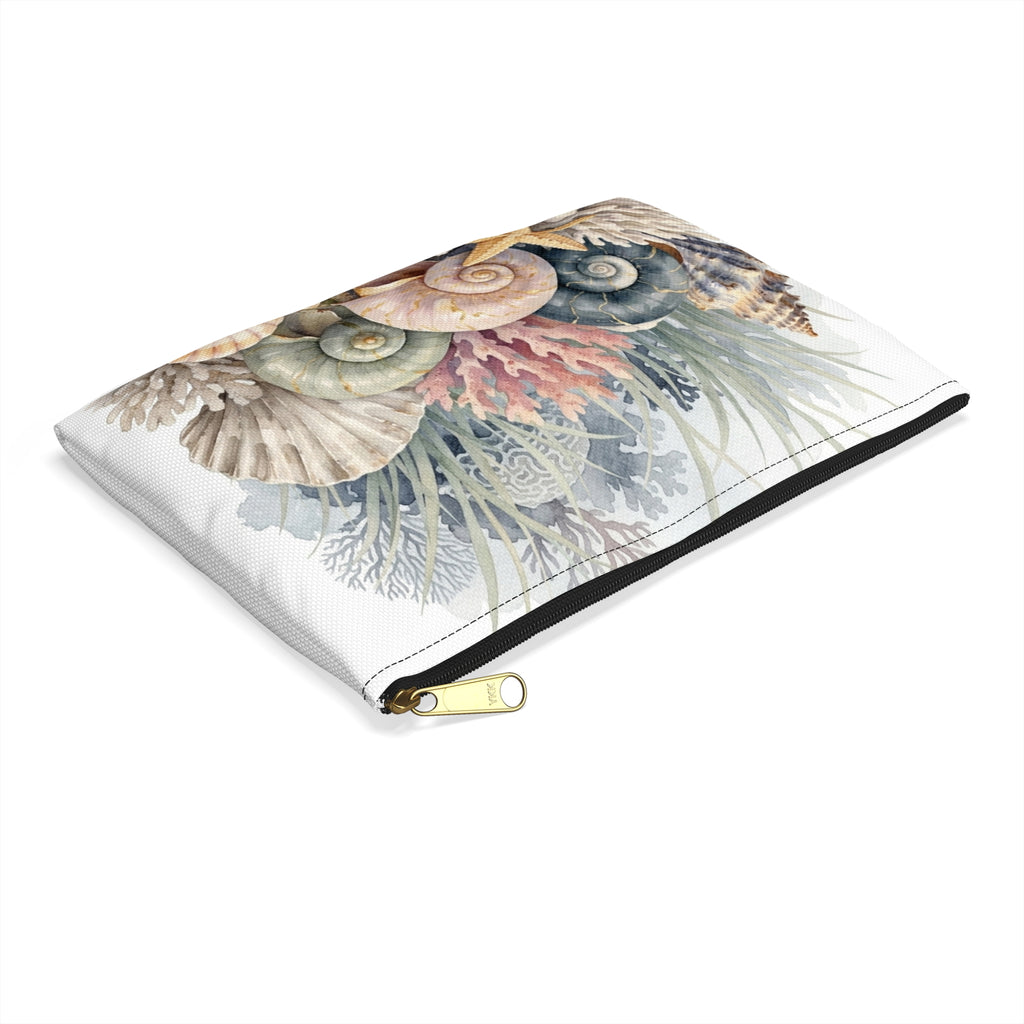 Sea Shell Collage Accessory Pouch | Beach Shell Print Coin Purse | Coastal Beach Toiletry Bag