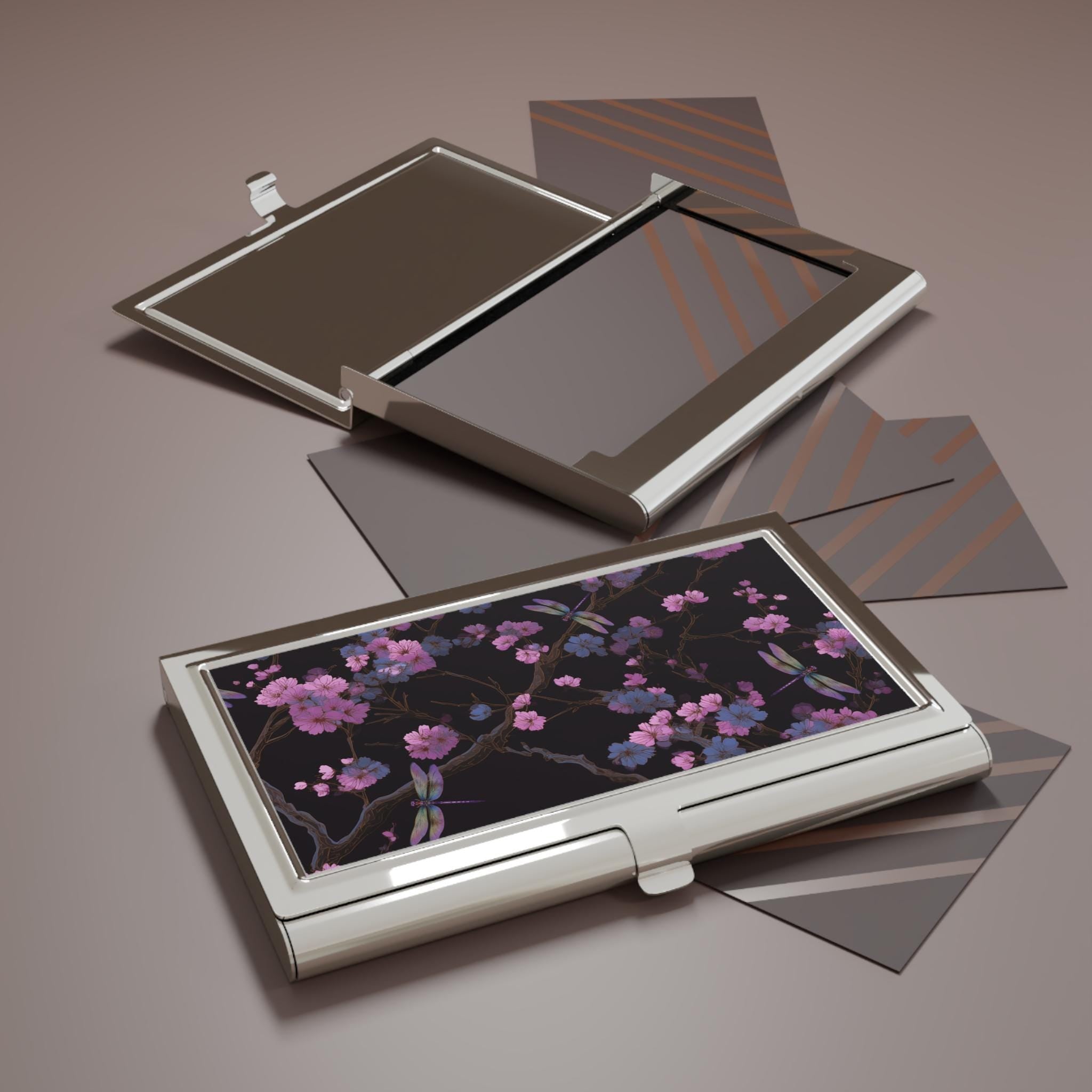 Cherry Blossom Branch Business Card Holder | Floral Metal Case