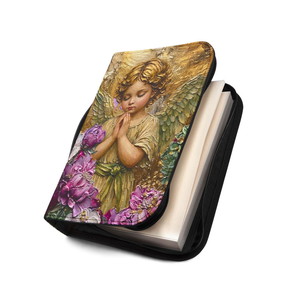 Praying Cherub with Flowers Bible Cover | Angel Artwork Zippered Case