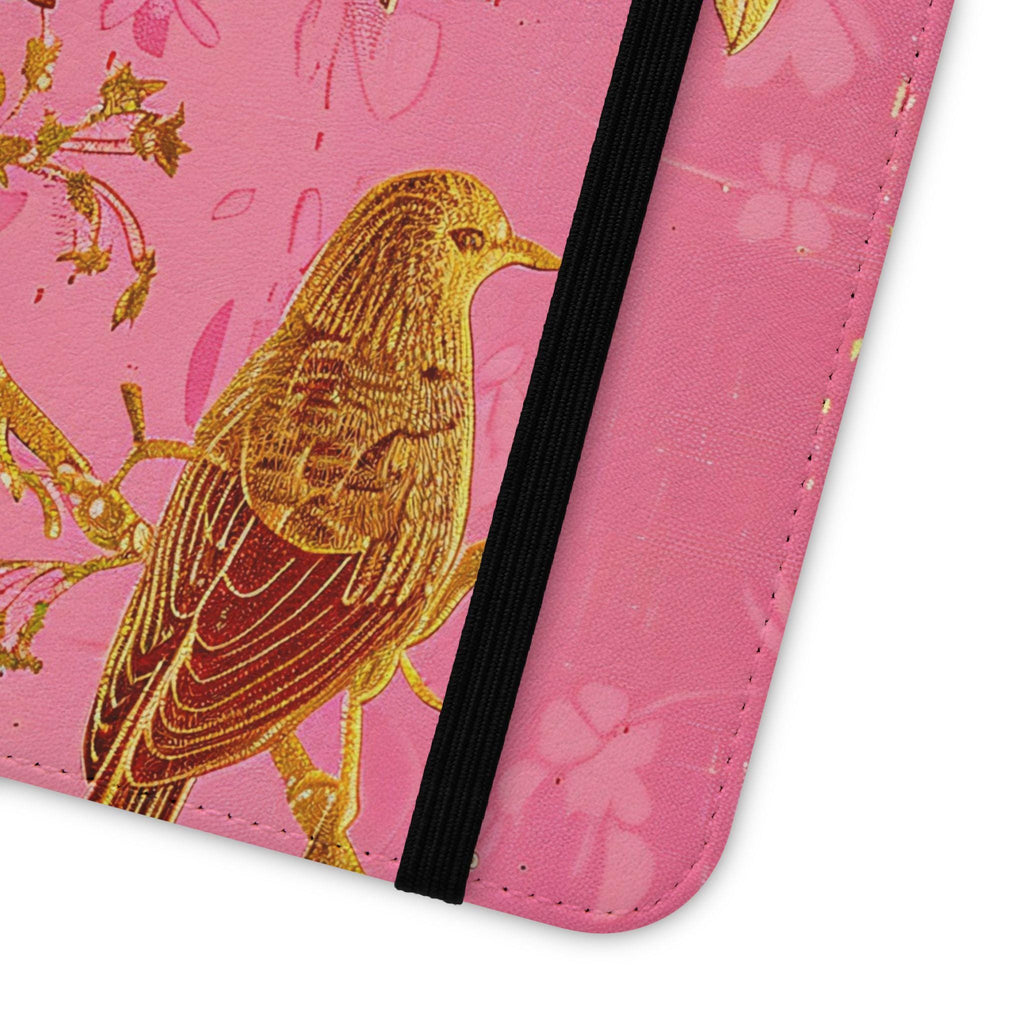 Floral Birds Faux Leather Phone Wallet Case Elegant Bookish Flip Case with Card Slots